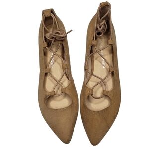 Chinese Laundry | Tan Neutral Vegan Suede Pointed Toe Lace Up Flats Women's 7.5